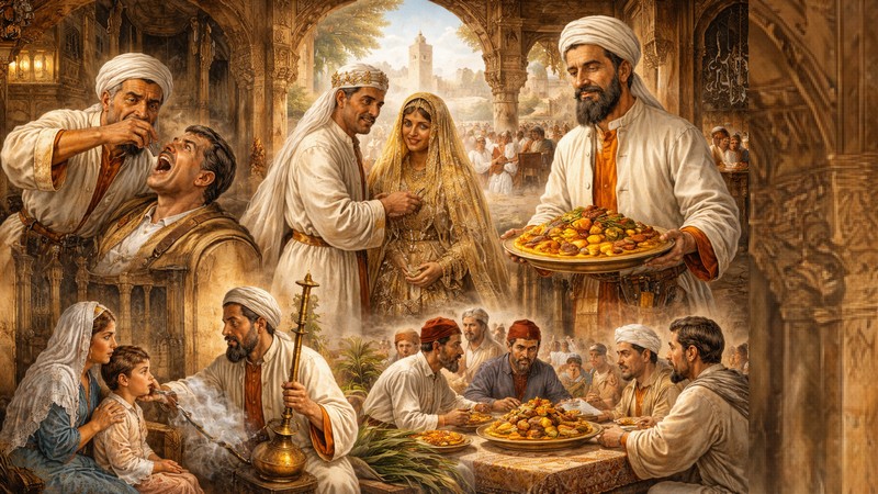 Die vielen Tätigkeinten des Hajjam. Foto mit Hilfe von ChatGPT erstellt