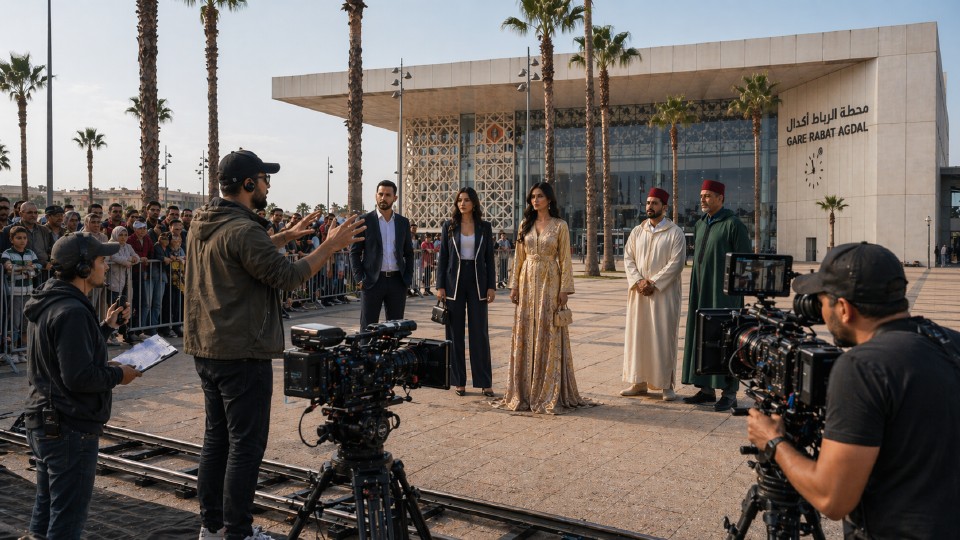 Drehtag in Rabat, Szene 1 vor dem Bahnhof Agdal.