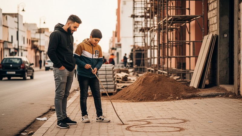 Kind zeichnet Boegen im Sand. Fiktives Bild mit Hilfe von Gemini erstellt Kind zeichnet Boegen im Sand. Fiktives Bild mit Hilfe von Gemini erstellt