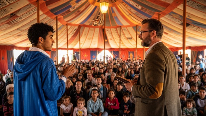 Mustapha und Volker in Düsseldorf erzählen Geschichten aus der Heimat. Fiktives Bild mit Hilfe von Gemini erstellt Mustapha und Volker in Düsseldorf erzählen Geschichten aus der Heimat. Fiktives Bild mit Hilfe von Gemini erstellt