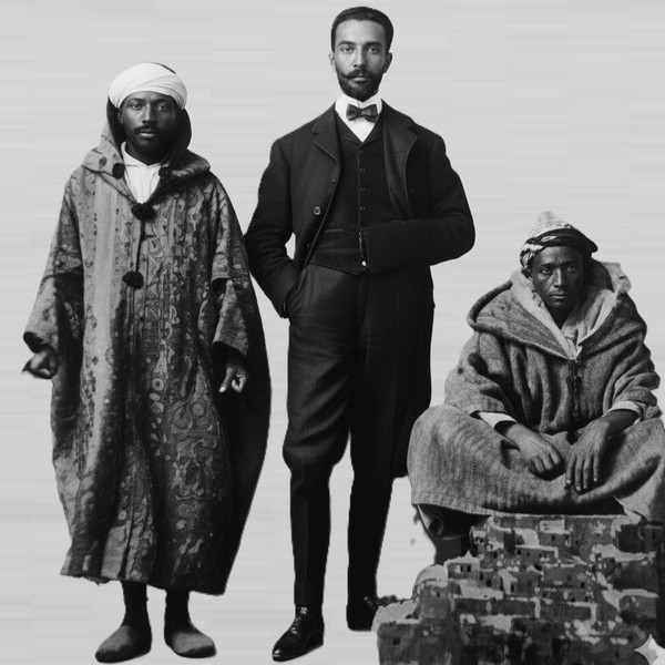 Marquis René de Segonzac mit seinen Begleitern, historisches Foto überarbeitet durch Gemini