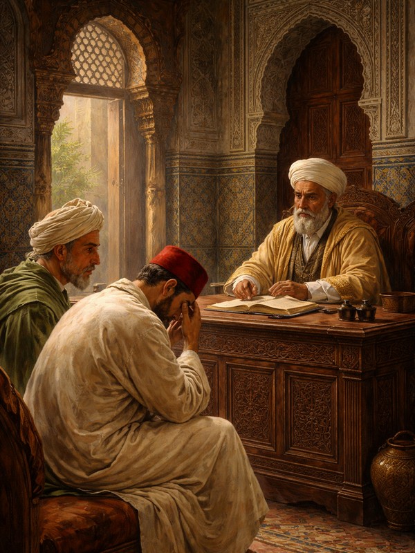 Mas'ud und der Onkel von Saida beim Qadi. Foto: ChatGPT