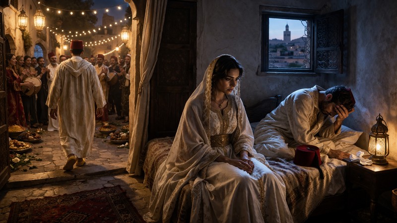 Saida und Mas'ud in der Hochzeitsnacht. Foto: ChatGPT Saida und Mas'ud in der Hochzeitsnacht. Foto: ChatGPT