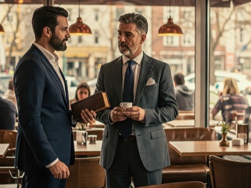 Die Karte: Im Cafe Die Karte   Engegennahme des Buches