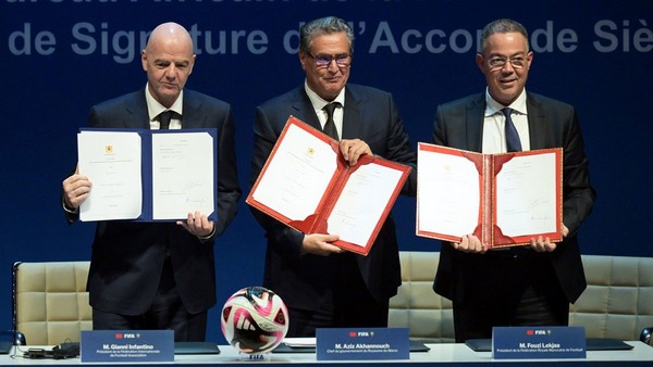 FIFA-Afrika-Büro, Foto: Gianni Infantino, Aziz Akhannouch und Fouzi Lekjaa