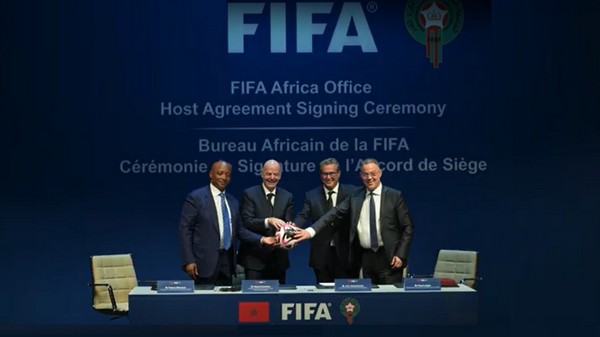 FIFA-Afrika-Boro, Foto: Patrice Motsepe, Gianni Infantino, Aziz Akhannouch, Fouzi Lekjaa