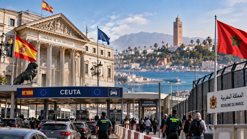 Spanisches Parlament, Grenzübergang Ceuta und Rabat. Foto mit Hilfe von ChatGPT zusammengestellt Spanisches Parlament, Grenzübergang Ceuta und Rabat. Foto mit Hilfe von ChatGPT zusammengestellt