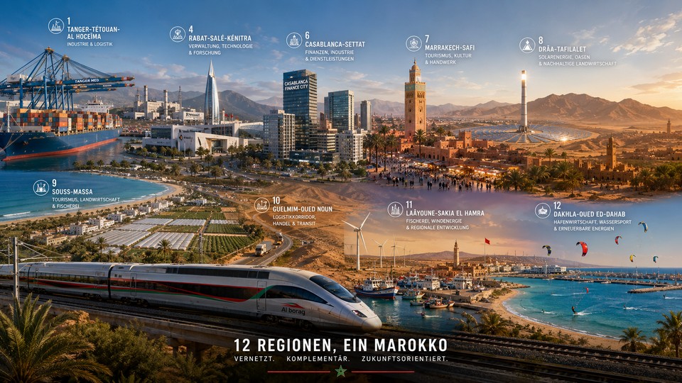 Die 12 Regionen Marokkos. Bild mit Hilfe von ChatGPT erstellt Die 12 Regionen Marokkos. Bild mit Hilfe von ChatGPT erstellt