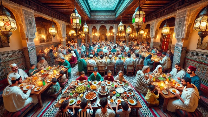 Ramadan Fastenbrechen (Iftar) in der Gemeinschaft