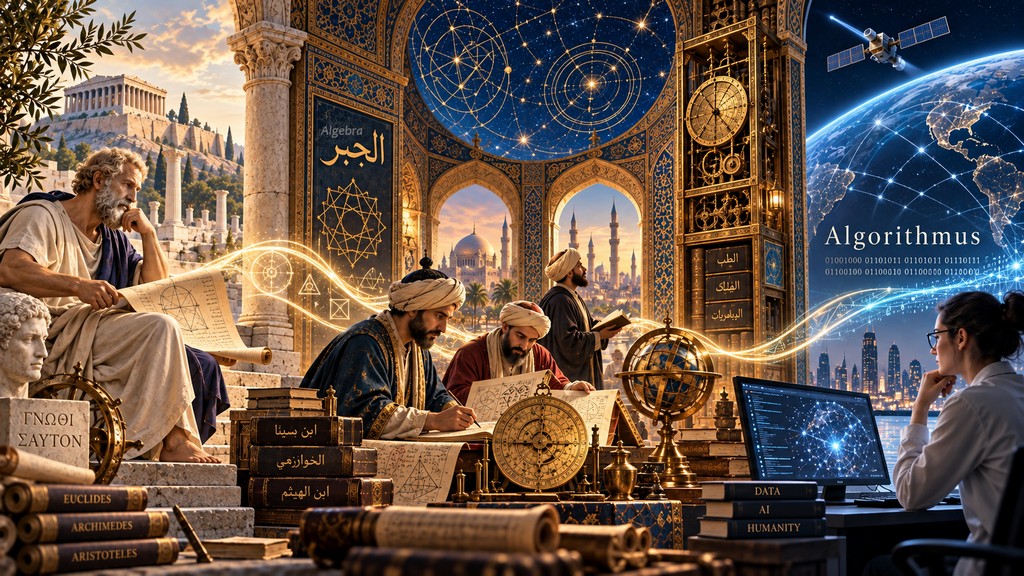 Von Athen über Bagdad zum Algorithmus. Foto mit Hilfe von ChatGPT ersttellt Von Athen über Bagdad zum Algorithmus. Foto mit Hilfe von ChatGPT ersttellt