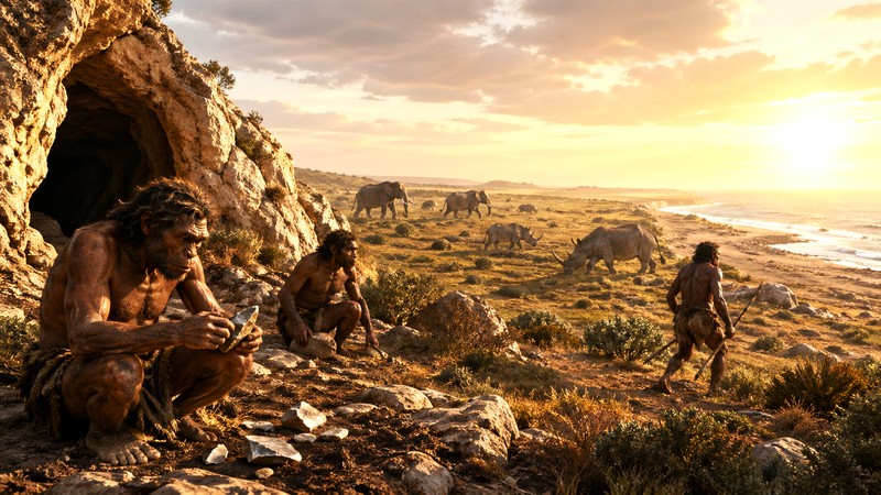 Atlantikküste vor 800.000 Jahren. Foto mit Hilfe von ChatGPT erstellt