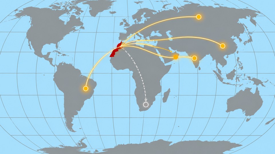 Marokko und die BRICS Staaten. Pfeile durch KI ergänzt Marokko und die BRICS Staaten. Pfeile durch KI ergänzt