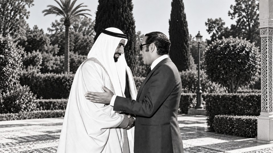 König Hassan II. und Scheich Zayed in Rabat 1971. Foto des Nationalarchivs der VAE mit Hilfe von ChatGPT optimiert König Hassan II. und Scheich Zayed in Rabat 1971. Foto des Nationalarchivs der VAE mit Hilfe von ChatGPT optimiert