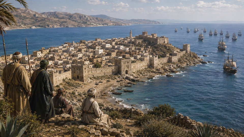 Künstlerische Rekonstruktion Ceutas im Jahr 1415 vor der portugiesischen Eroberung. Virtuelles Bild mit Hilfe von ChatGPT erstellt