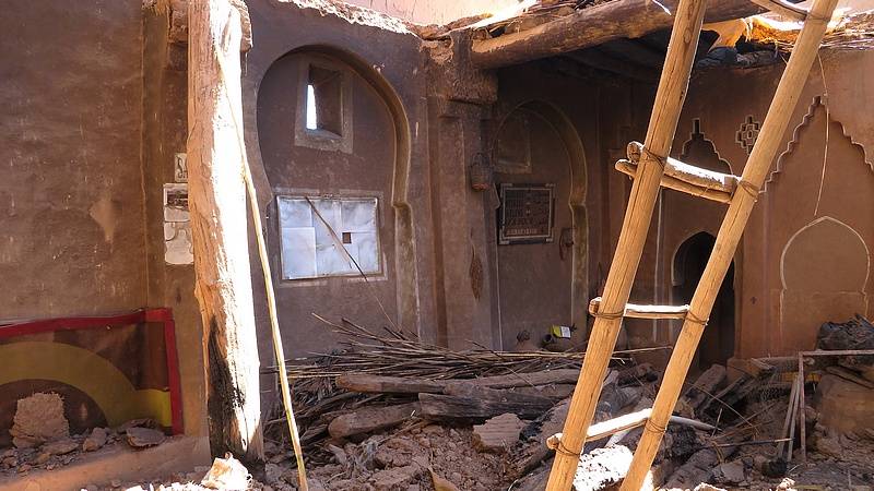 Brand: Moschee und Medersa Ikelane bei Tinghir