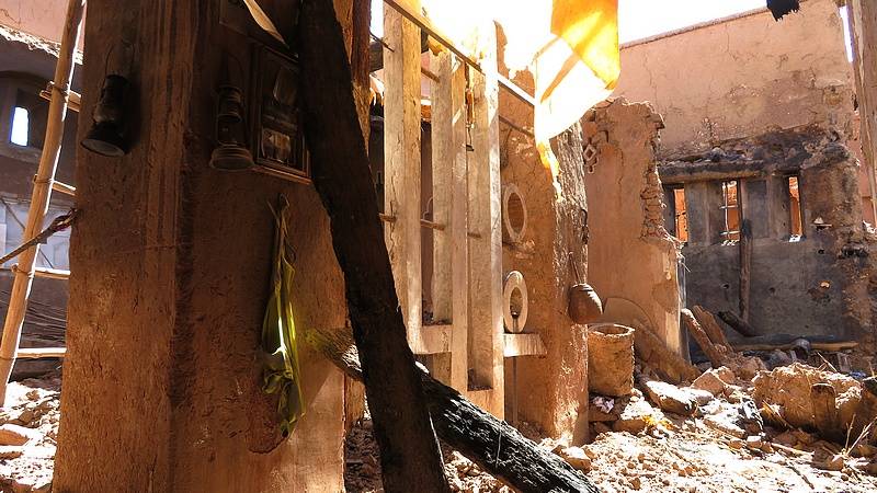 Brand: Moschee und Medersa Ikelane bei Tinghir